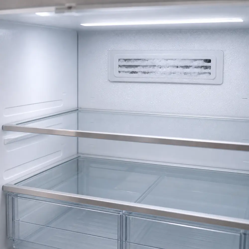empty modern refrigerator with blocked airflow vent empty modern refrigerator with blocked airflow vent